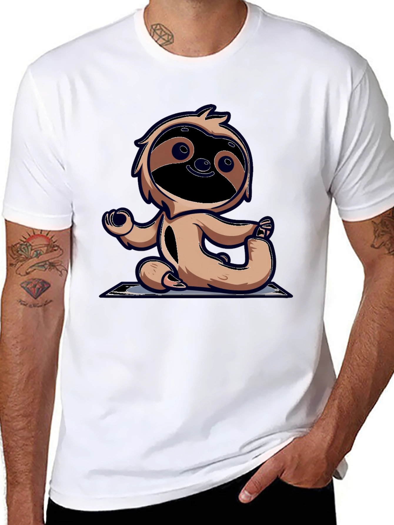 Black Yoga Sloth Graphic Tee - Relaxed Fit Black T-Shirt view 8