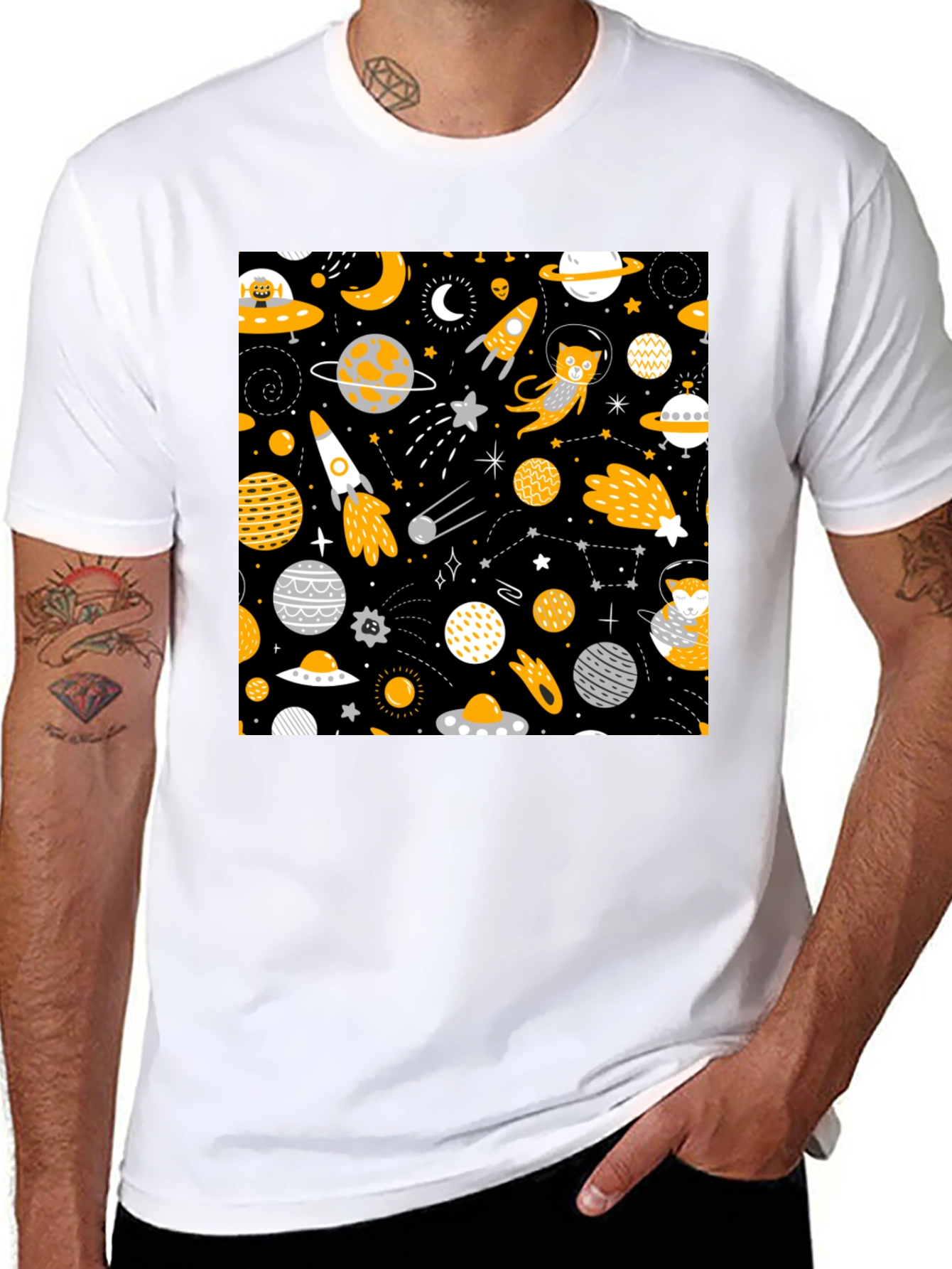 Black Space Cat Graphic T-Shirt view 8
