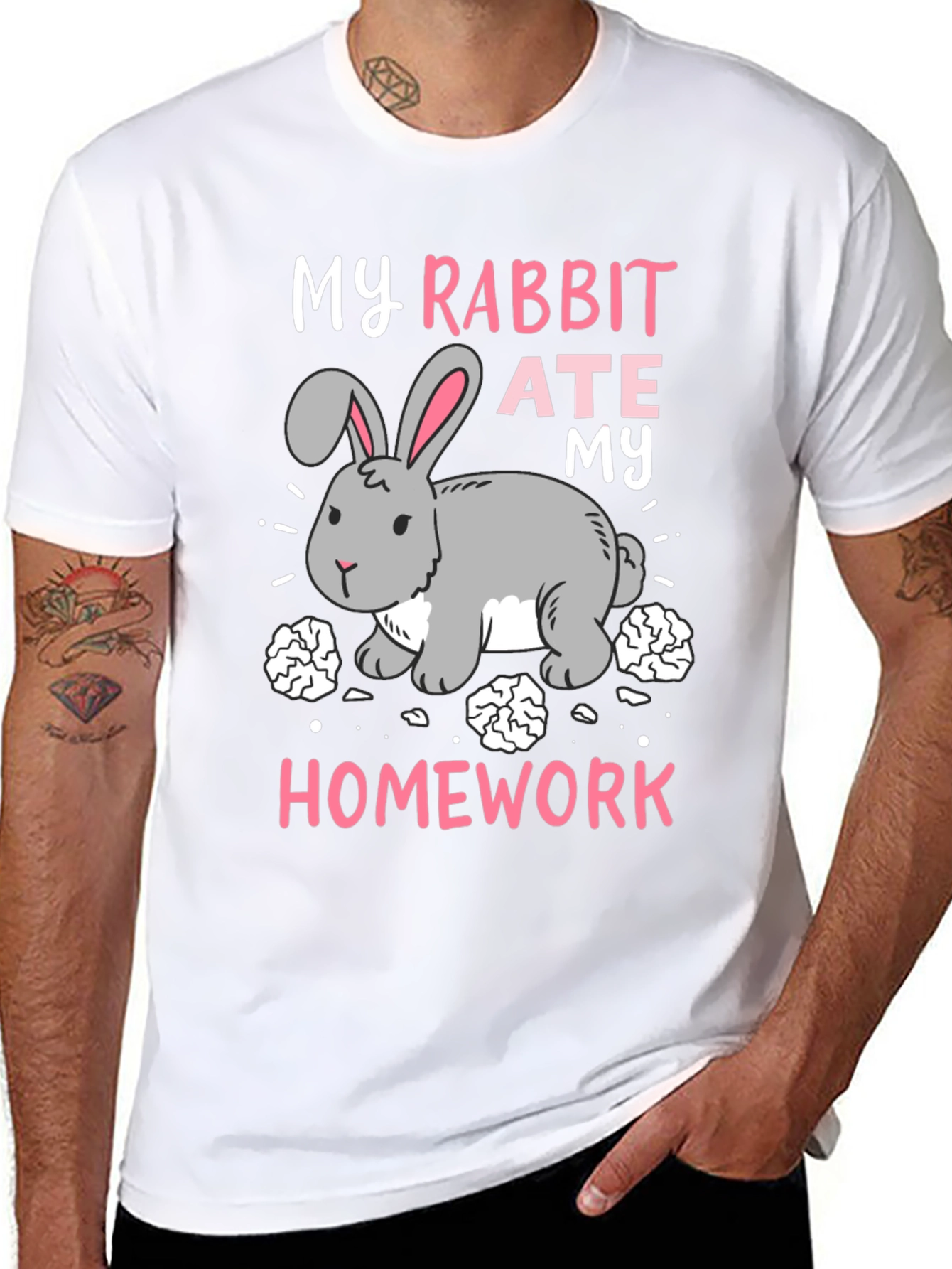 Black Rabbit Ate My Homework T-Shirt - Funny Graphic Tee view 8