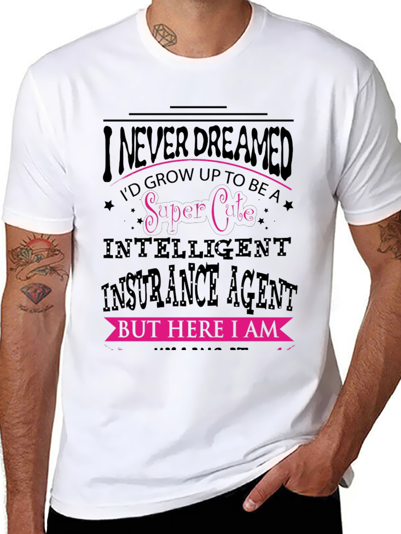 Black Super Cute Insurance Agent Graphic Tee view 8
