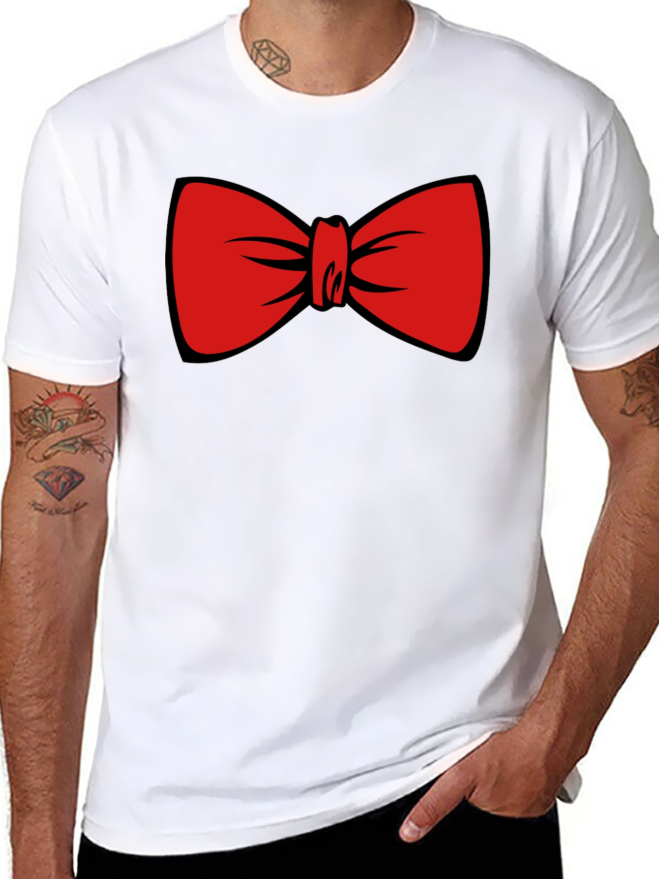 Black Red Bowtie Graphic Black T-Shirt view 8