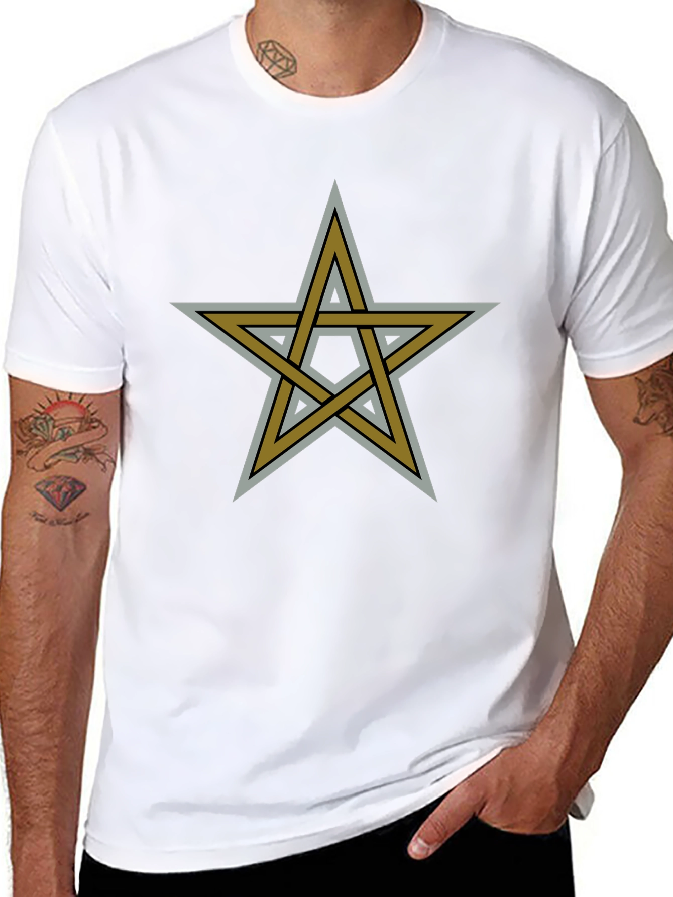 Black Pentagram Star Graphic Tee - Black Cotton view 8