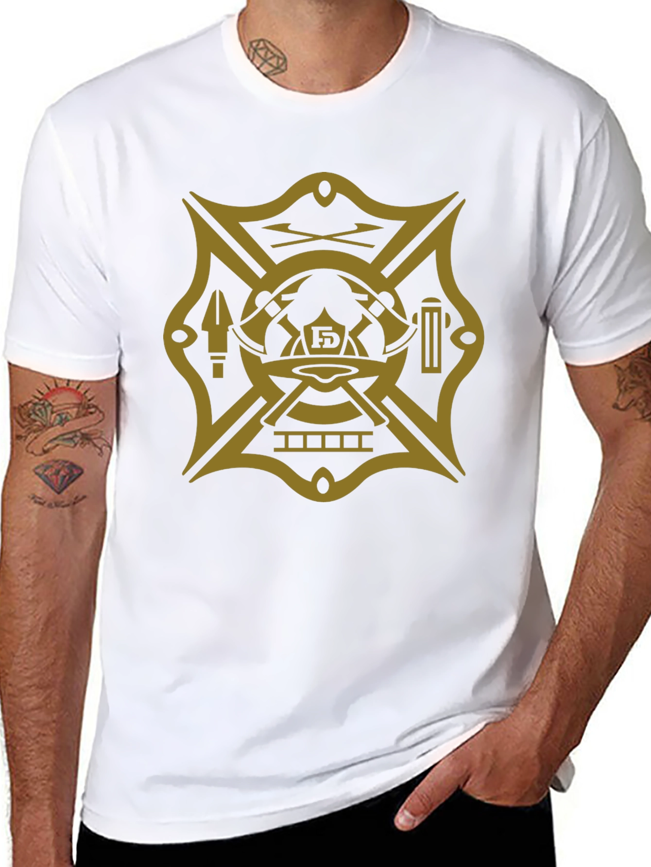 Black Firefighter Maltese Cross Graphic Tee - Black view 8