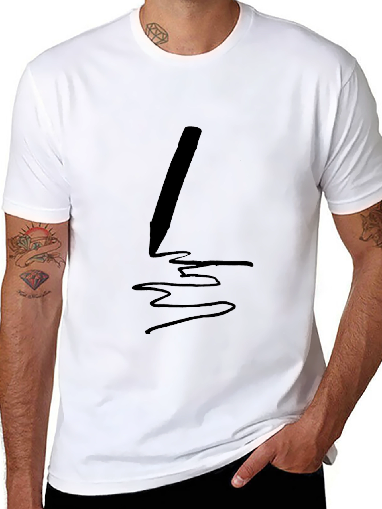 Black Men's Black T-Shirt with Pen Graphic view 8