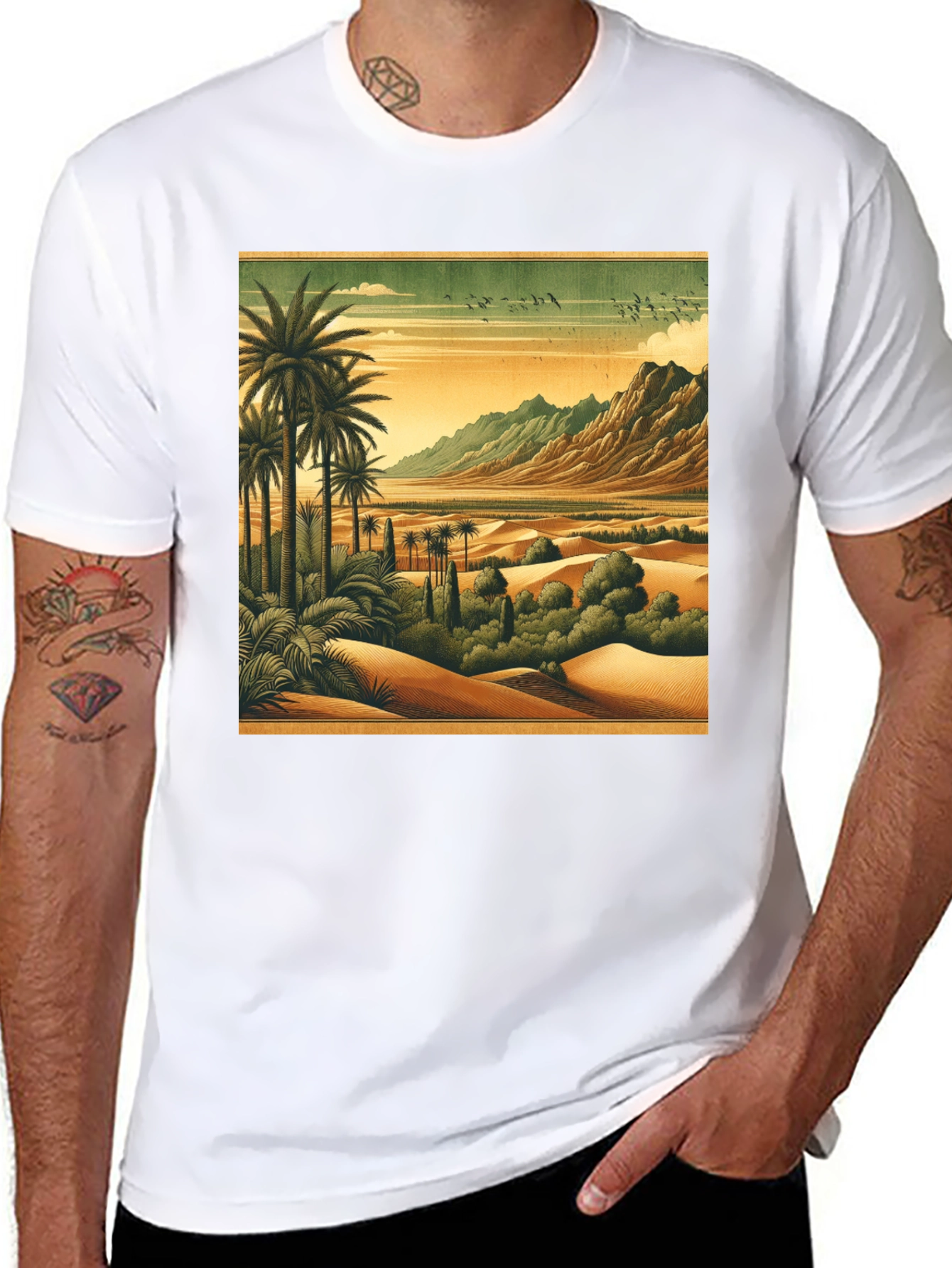 Black Retro Desert Oasis Graphic T-Shirt view 8