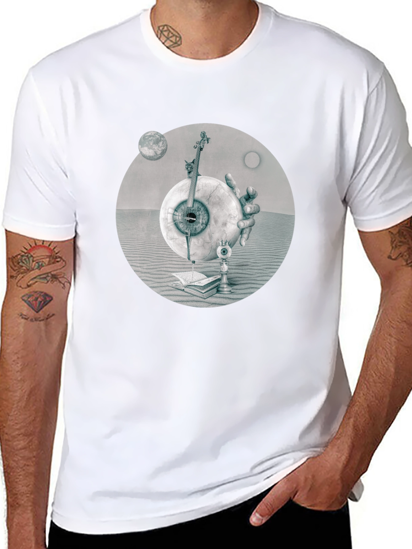 Black Surreal Eye & Violin Graphic Tee view 8