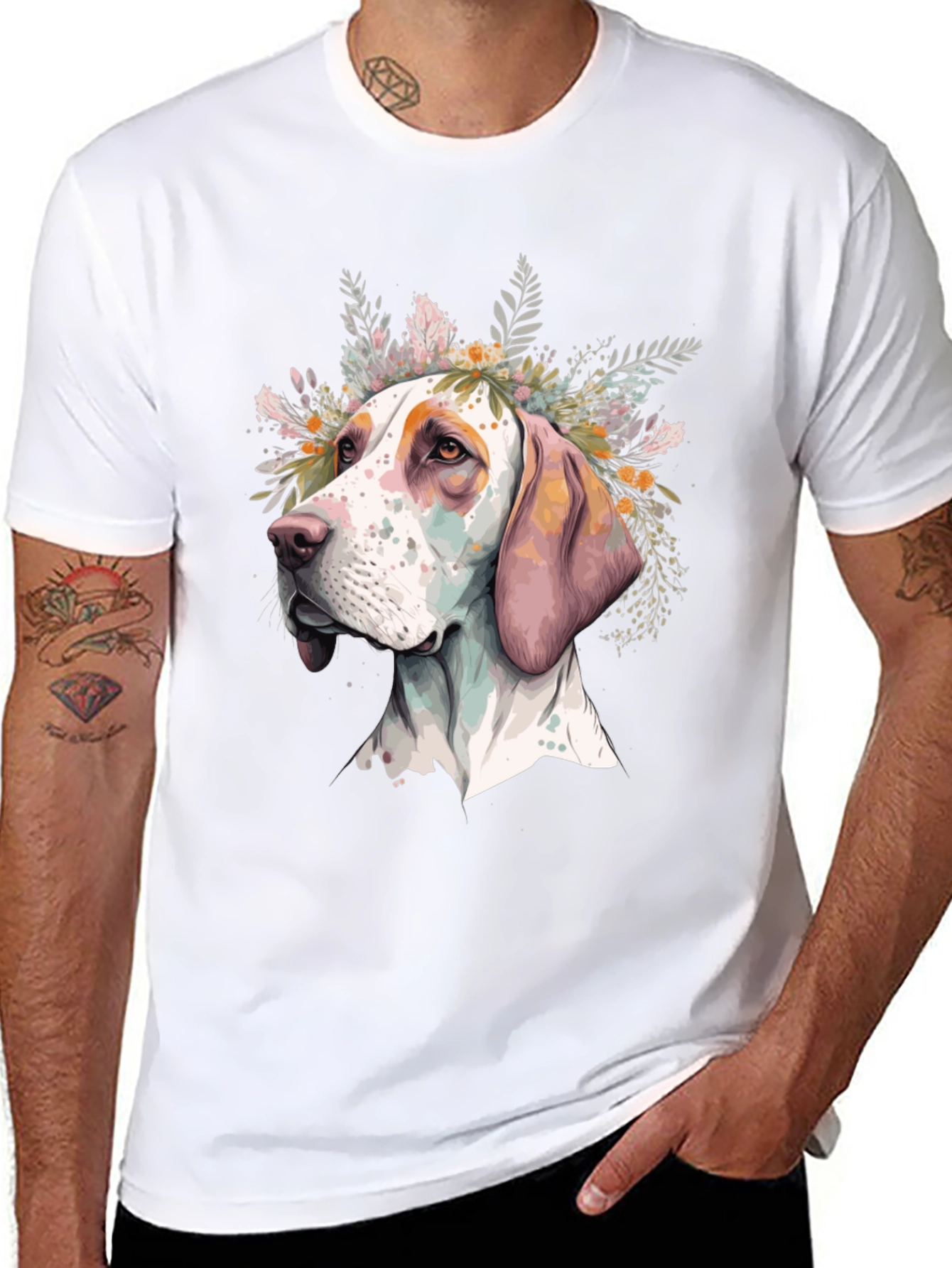 Black Dog with Flowers Graphic Tee - Unisex Black T-Shirt view 8