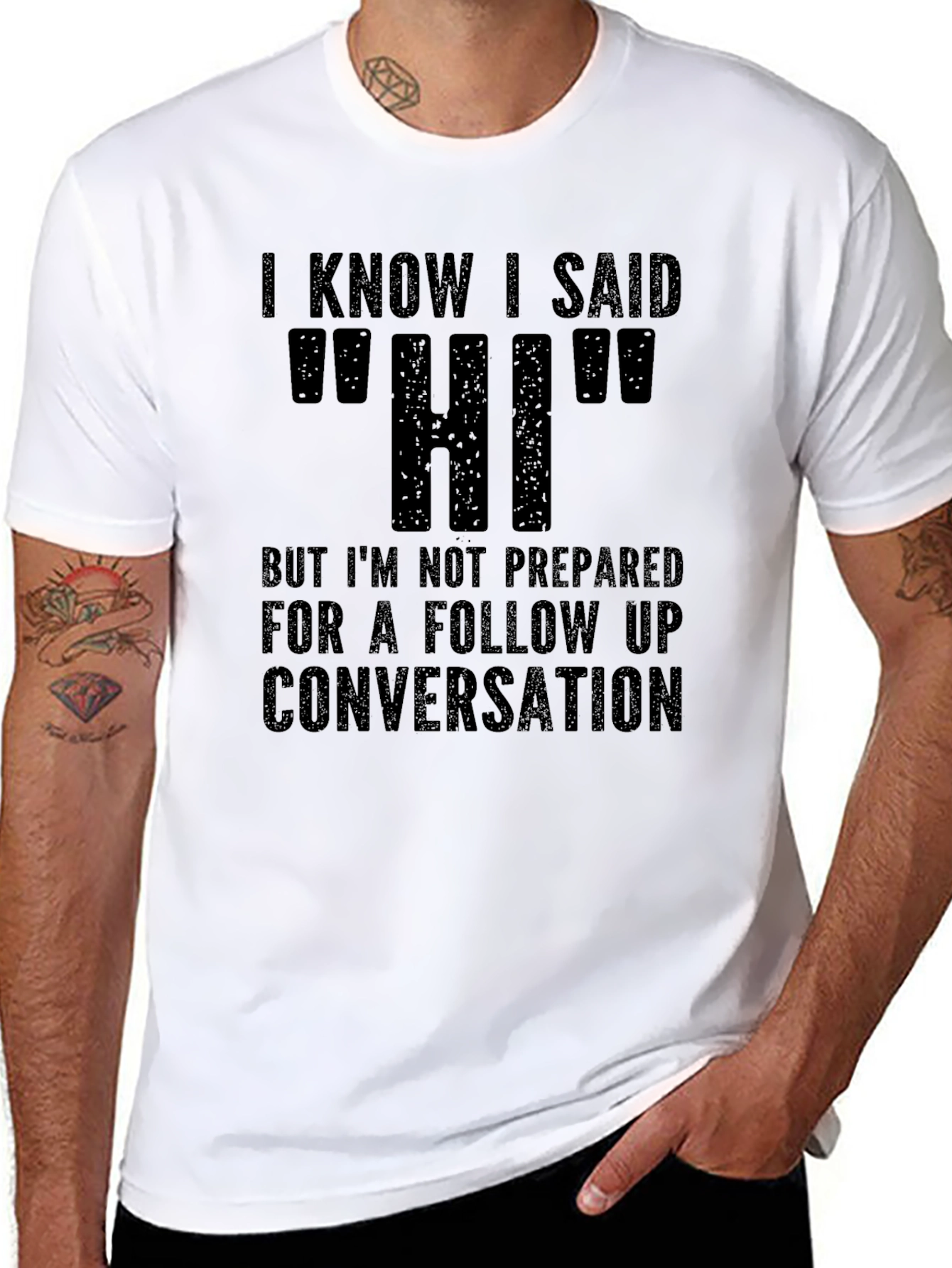 Black Funny 'Hi' T-Shirt - Introvert Humor view 8