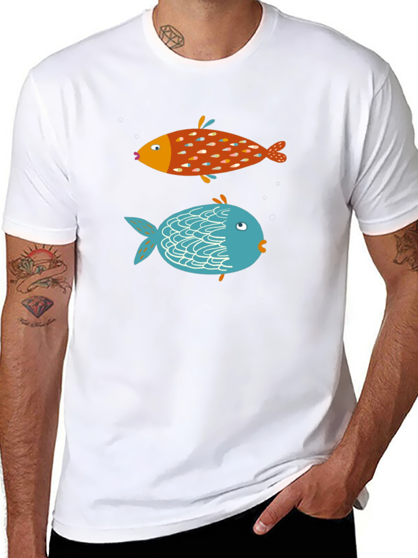 Black Fun Fish Graphic Tee - Black Cotton T-Shirt view 8