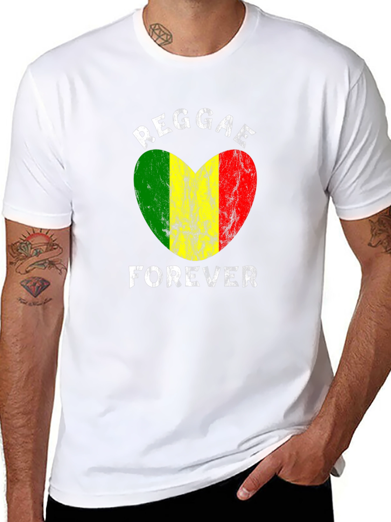 Black Reggae Forever Heart Graphic T-Shirt view 8