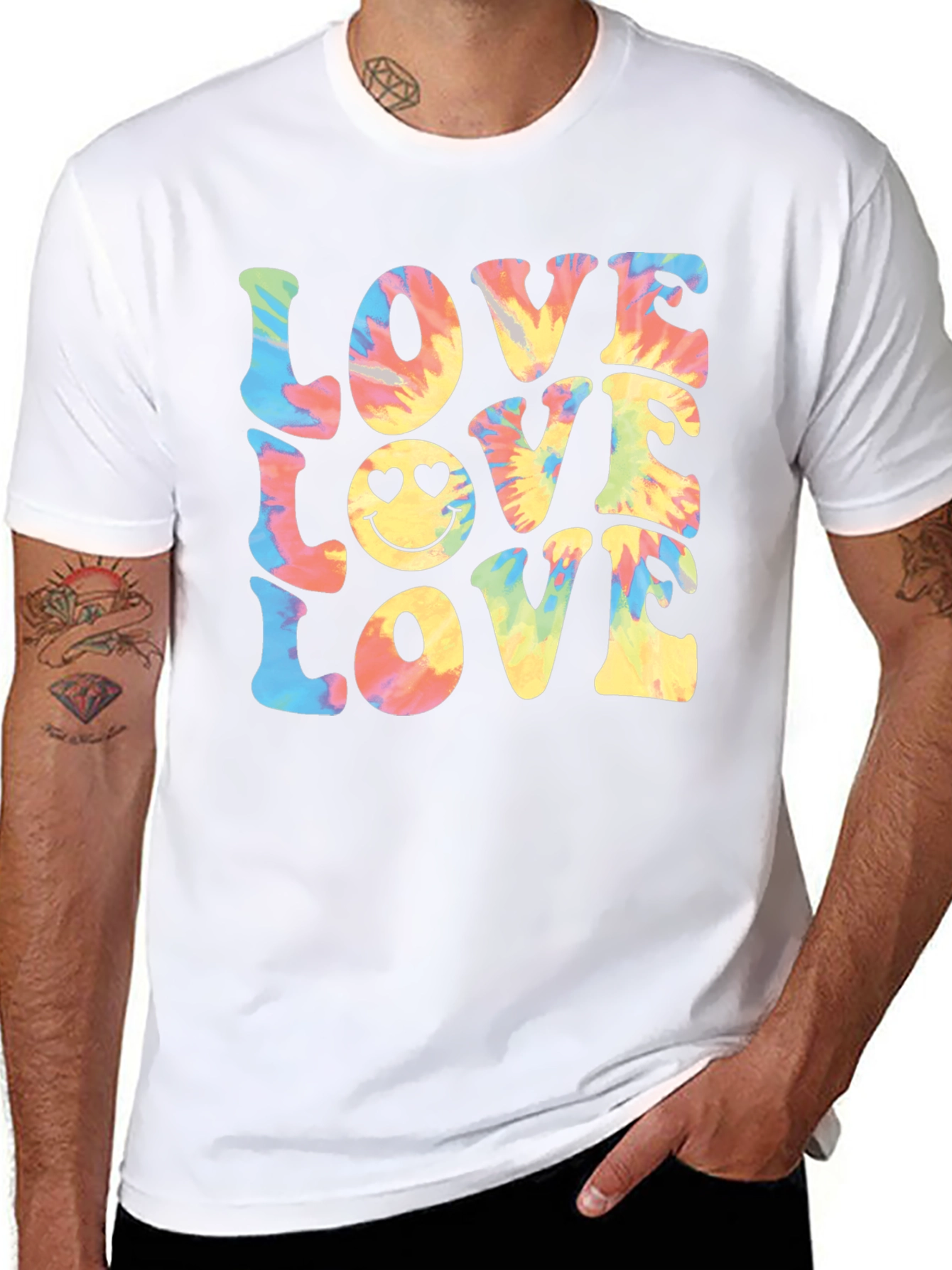Black Tie-Dye Love Smiley Face T-Shirt view 8