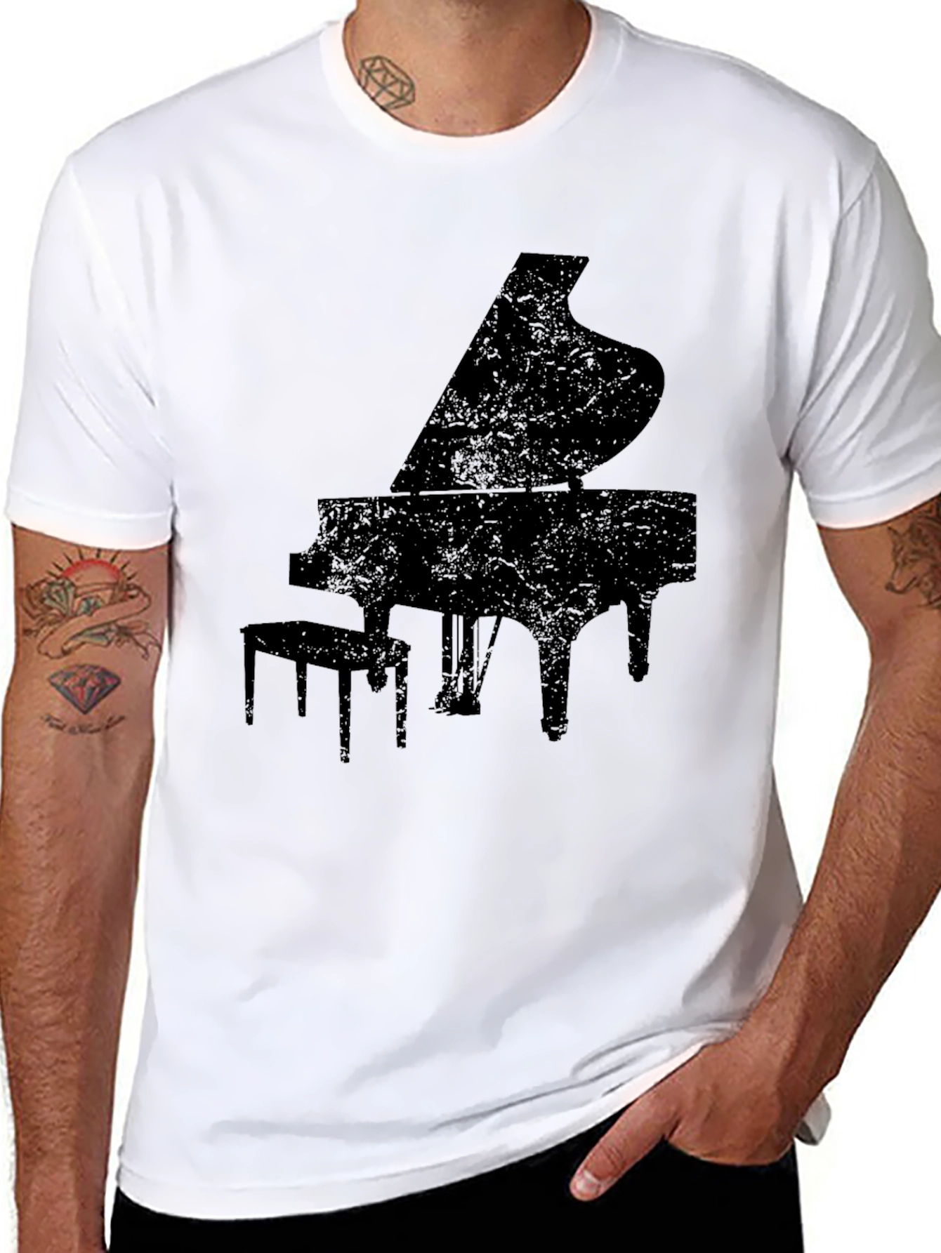Black Grand Piano Silhouette Graphic Tee - Black view 8