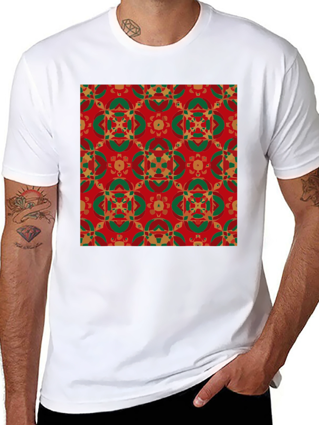 Black Festive Patterned Crew Neck T-Shirt view 8