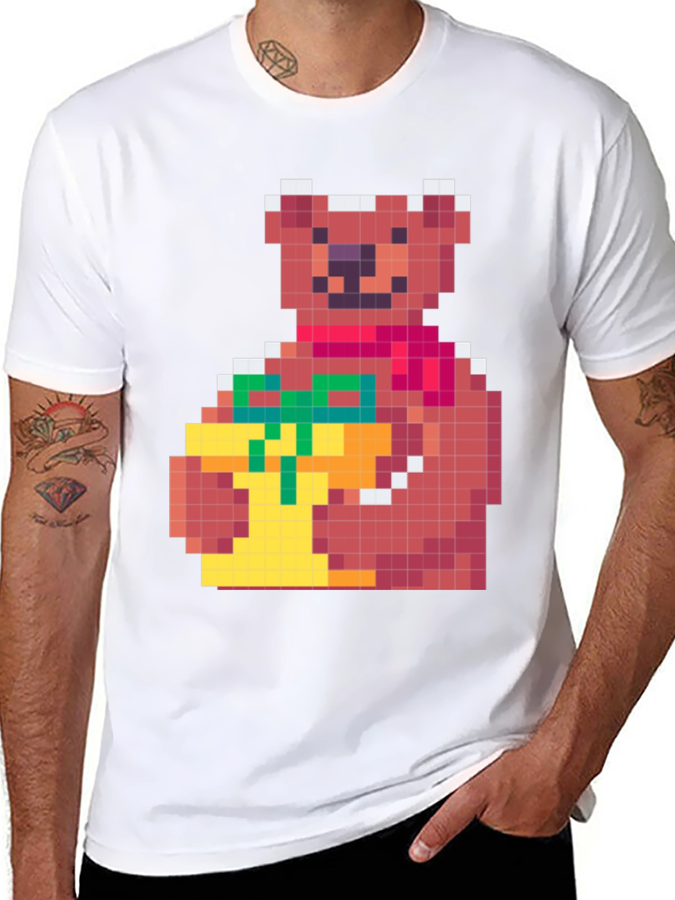 Black Pixelated Bear with Gift T-Shirt view 8