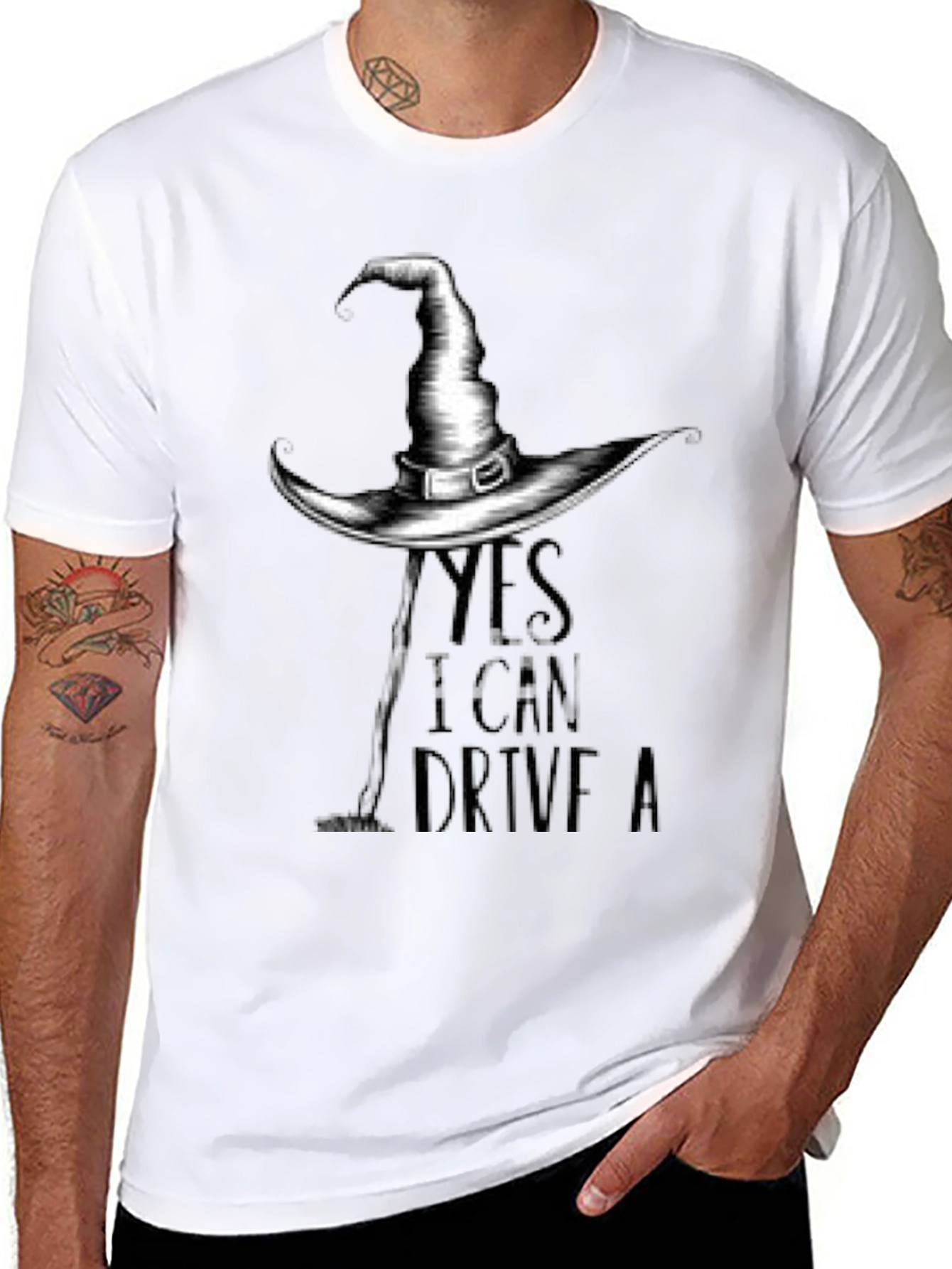 Black Witch Hat T-Shirt - Yes I Can Drive A Stick Tee view 8