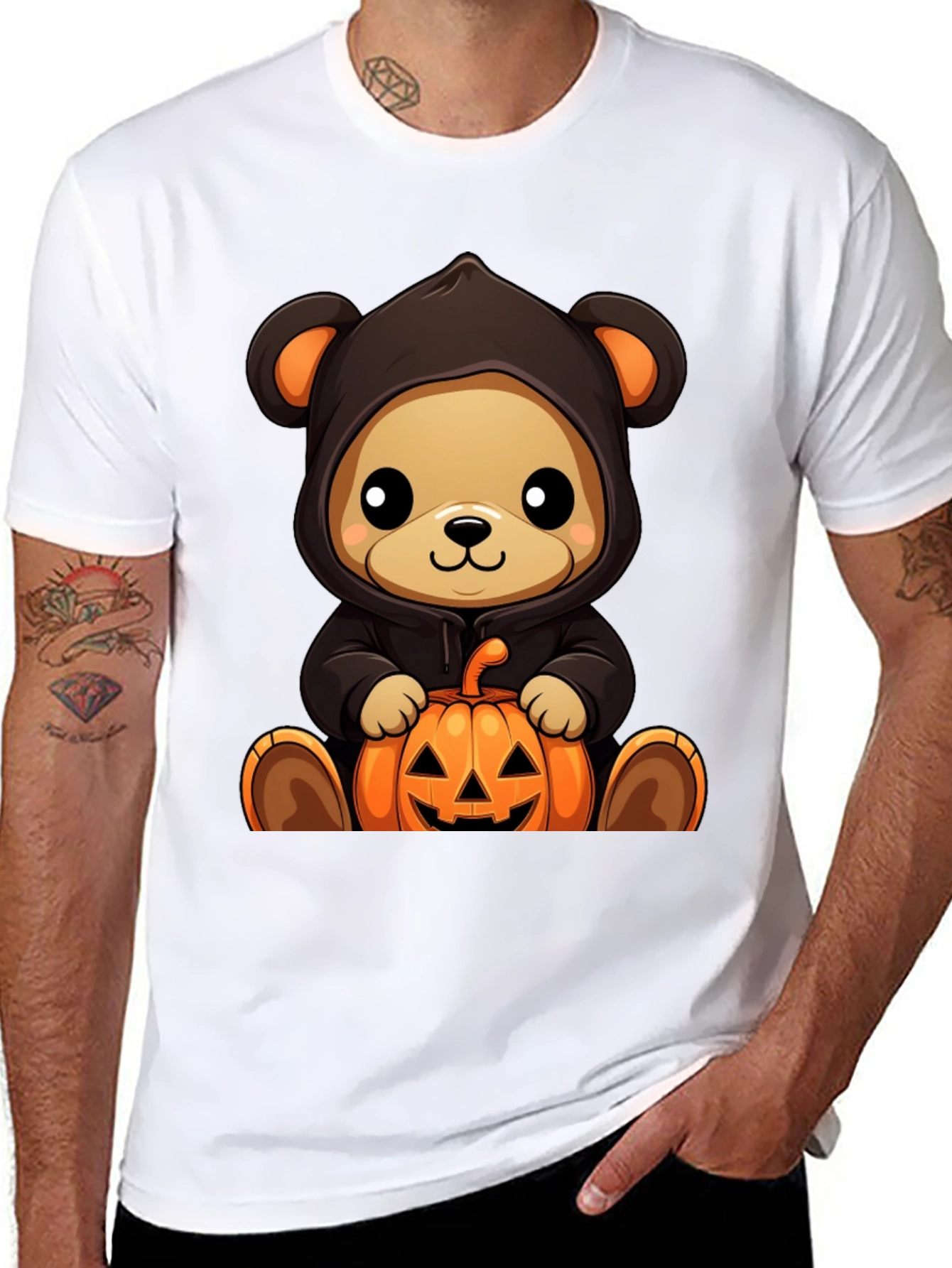 Black Halloween Teddy Bear Pumpkin T-Shirt view 8