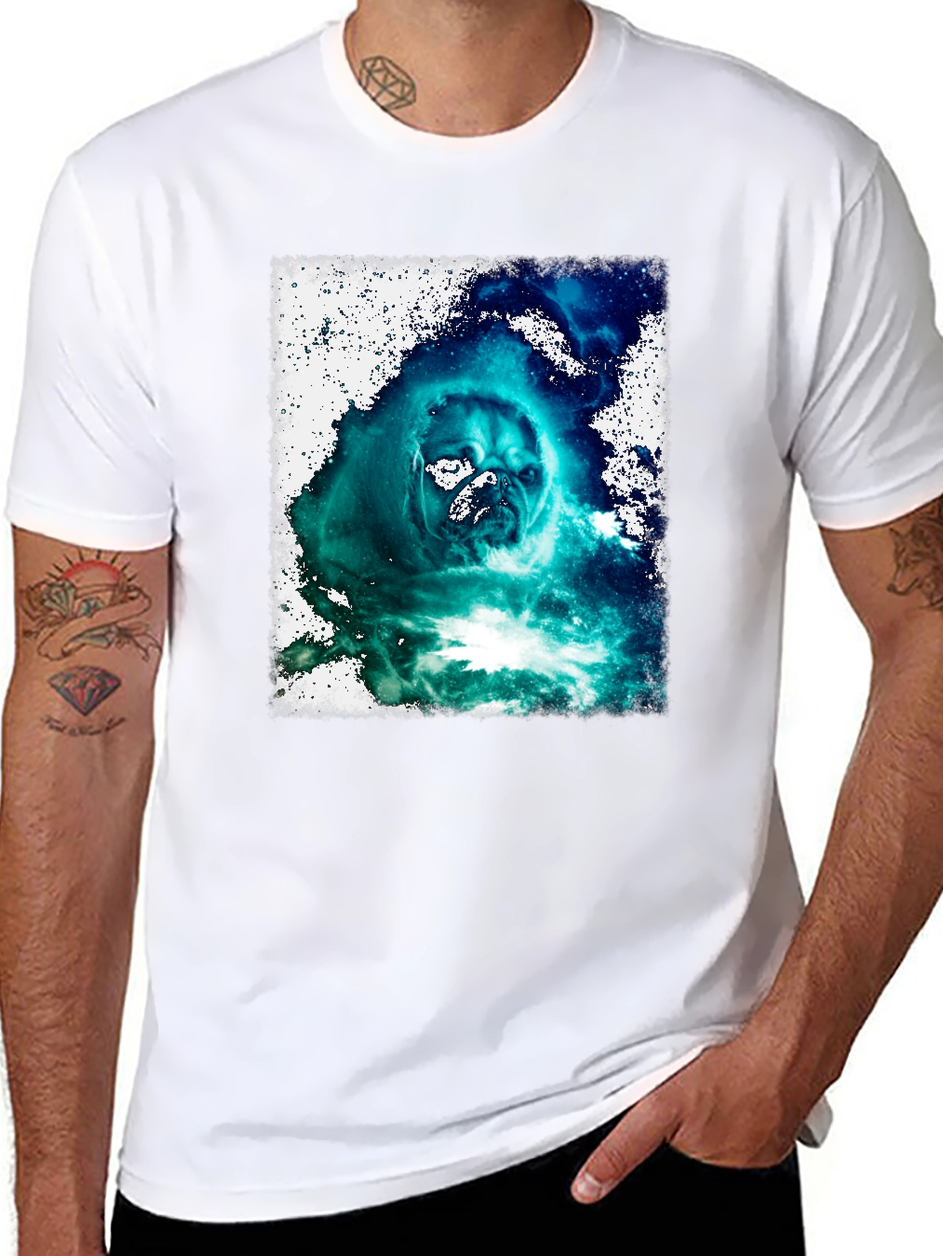 Black Cosmic Pug Graphic Black T-Shirt view 8