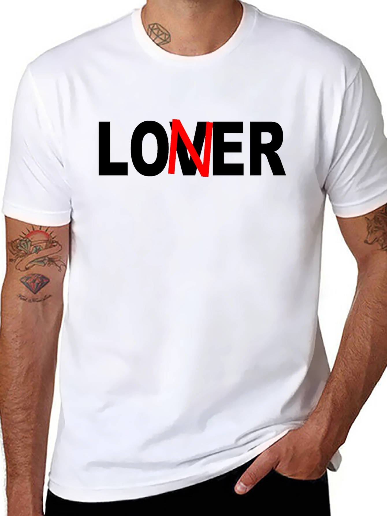 Black Loner T-Shirt - Cotton Blend Crew Neck Tee view 8