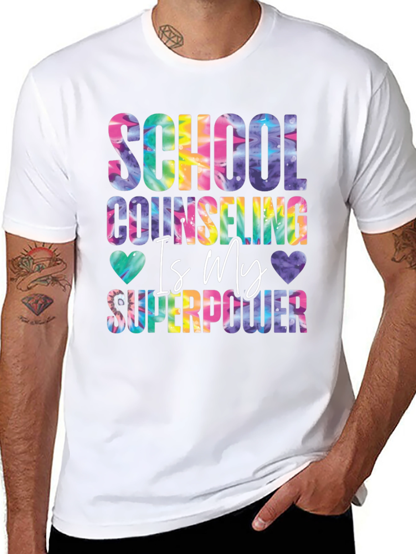 Black School Counselor Superpower Tie Dye Graphic Tee view 8