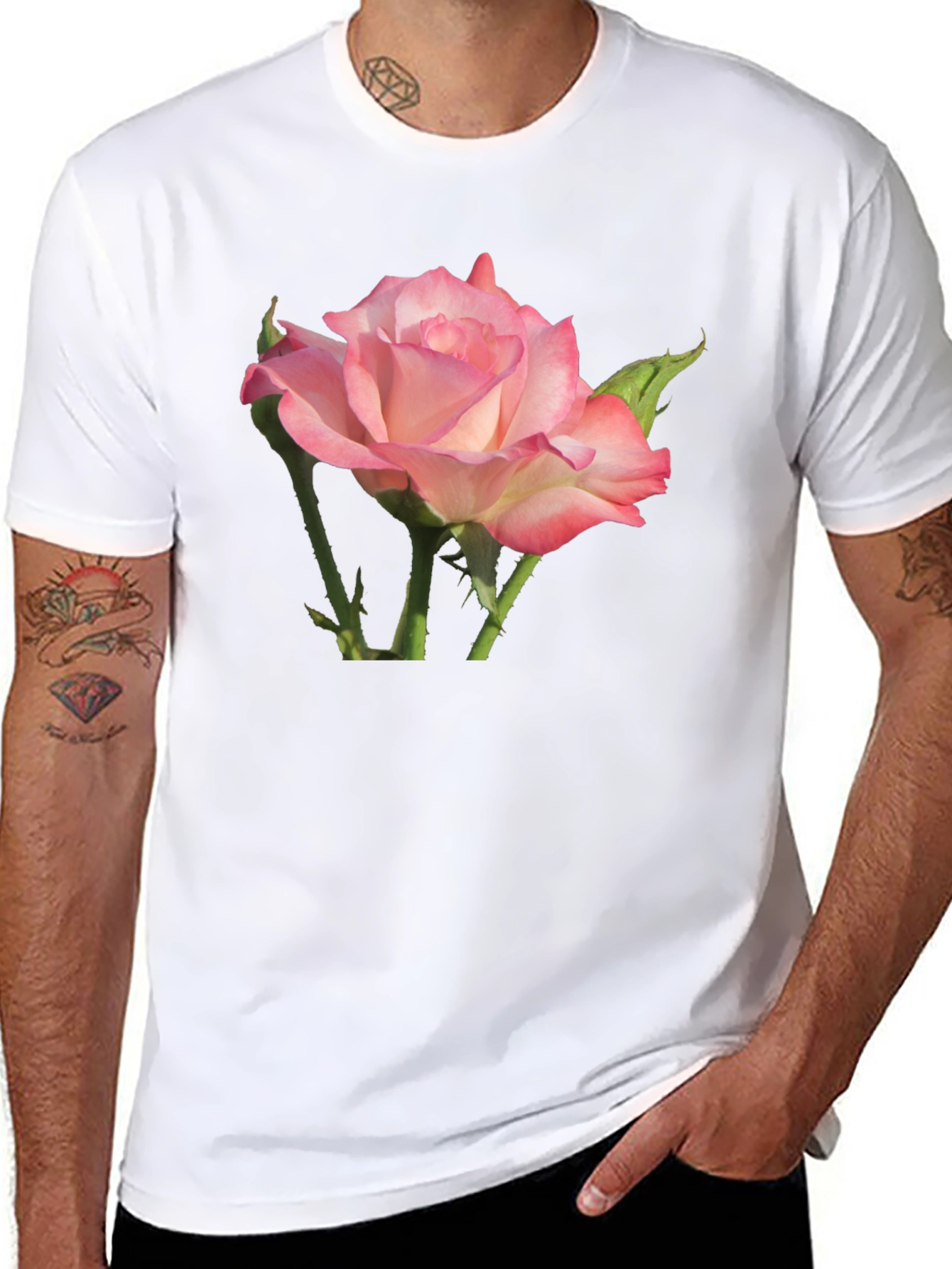 Black Pink Rose Graphic Black T-Shirt view 8