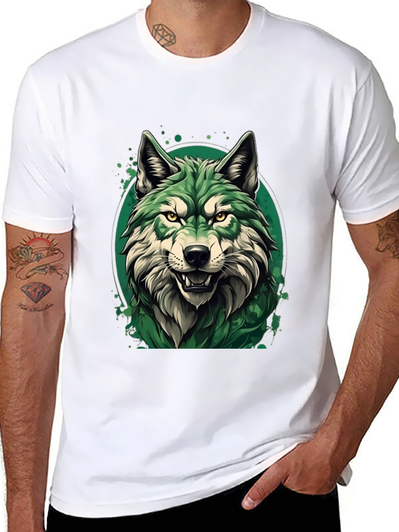 Black Green Wolf Graphic T-Shirt - Stylish Animal Tee view 8