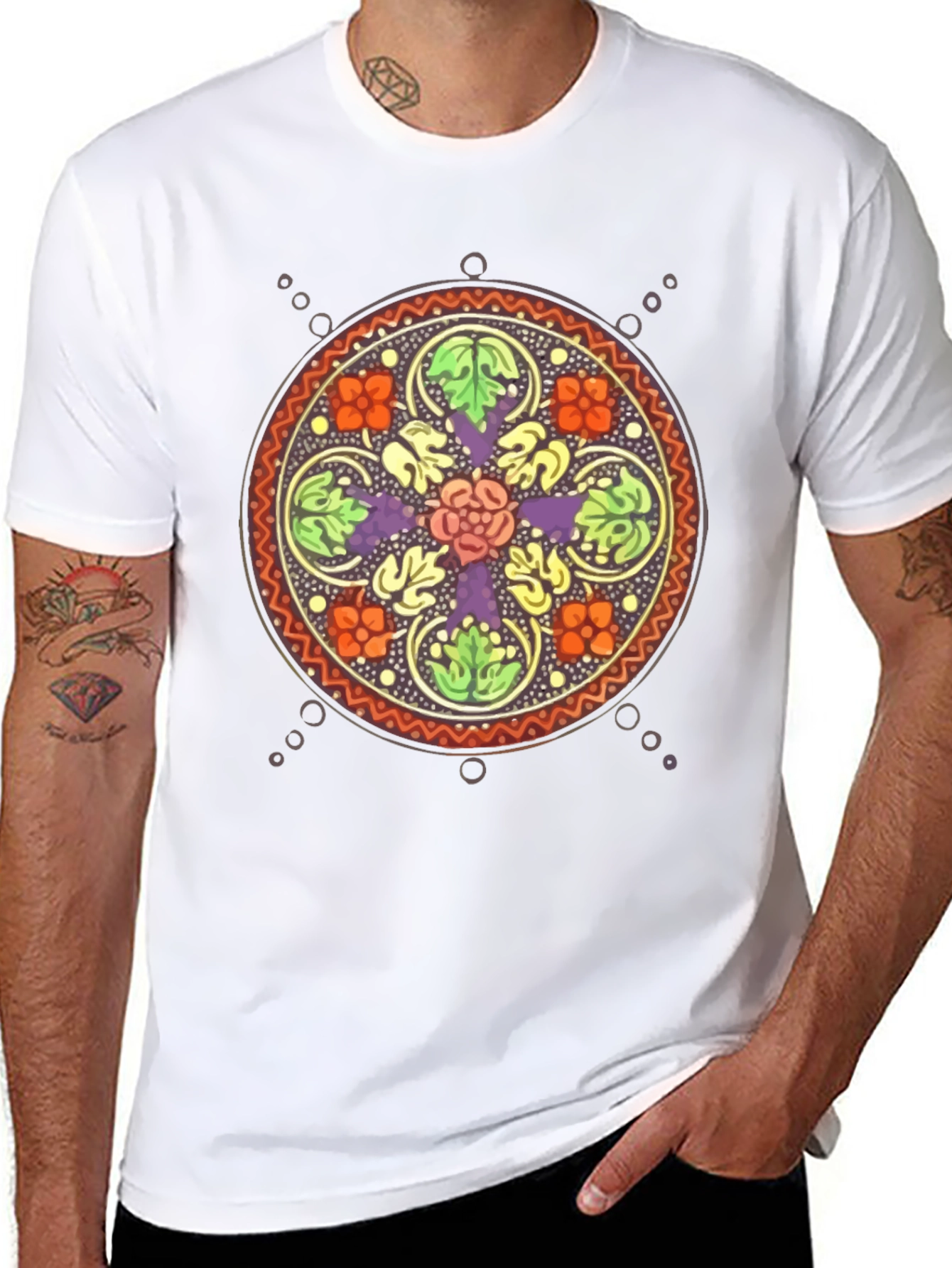Black Floral Mandala Graphic Black T-Shirt view 8