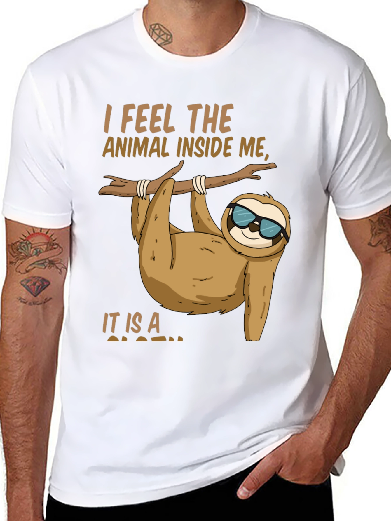 Black Funny Sloth T-Shirt - I Feel the Animal Inside Me view 8