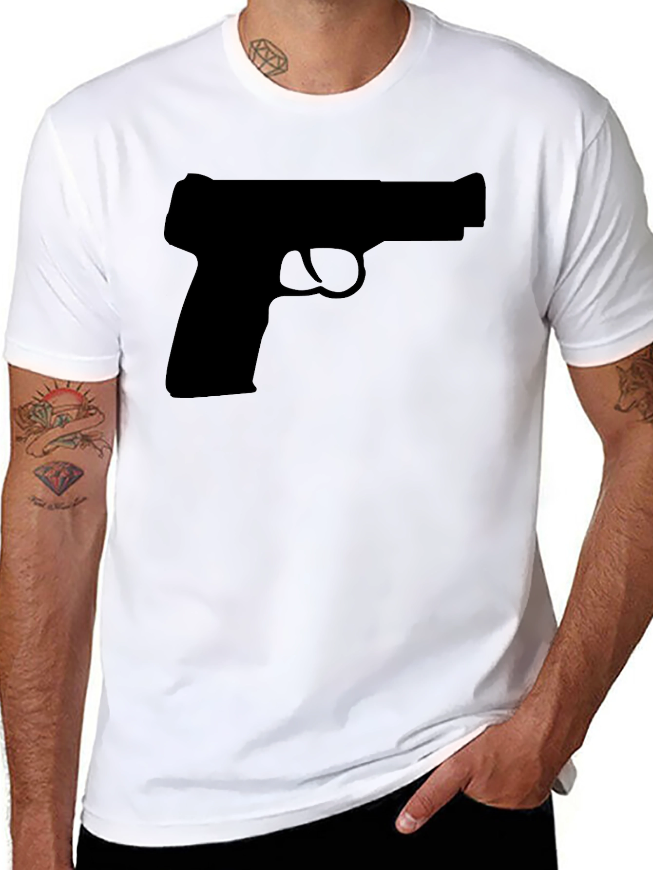 Gun Silhouette T-Shirt - Classic Black Tee - 8