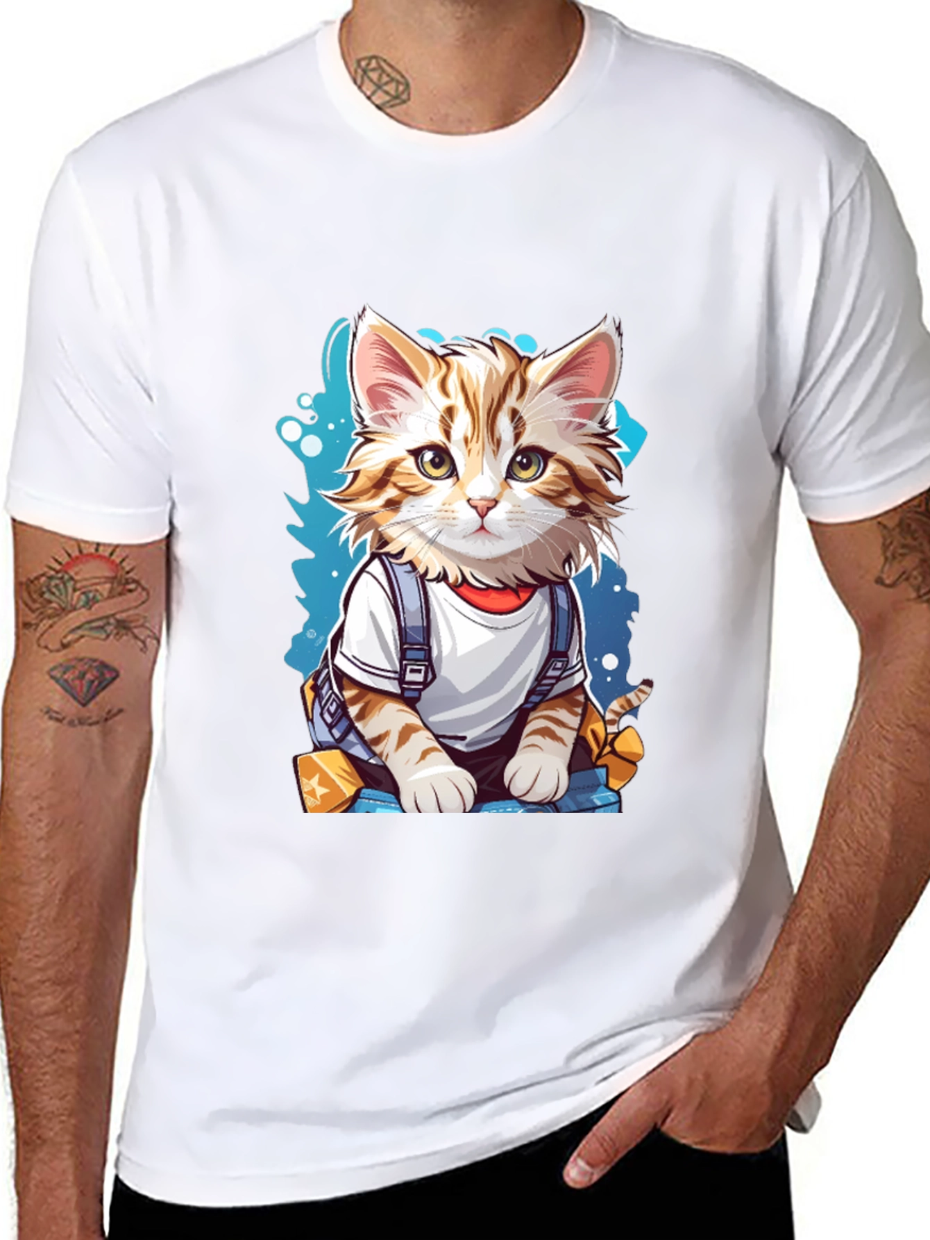 Black Cute Cartoon Cat T-Shirt view 8