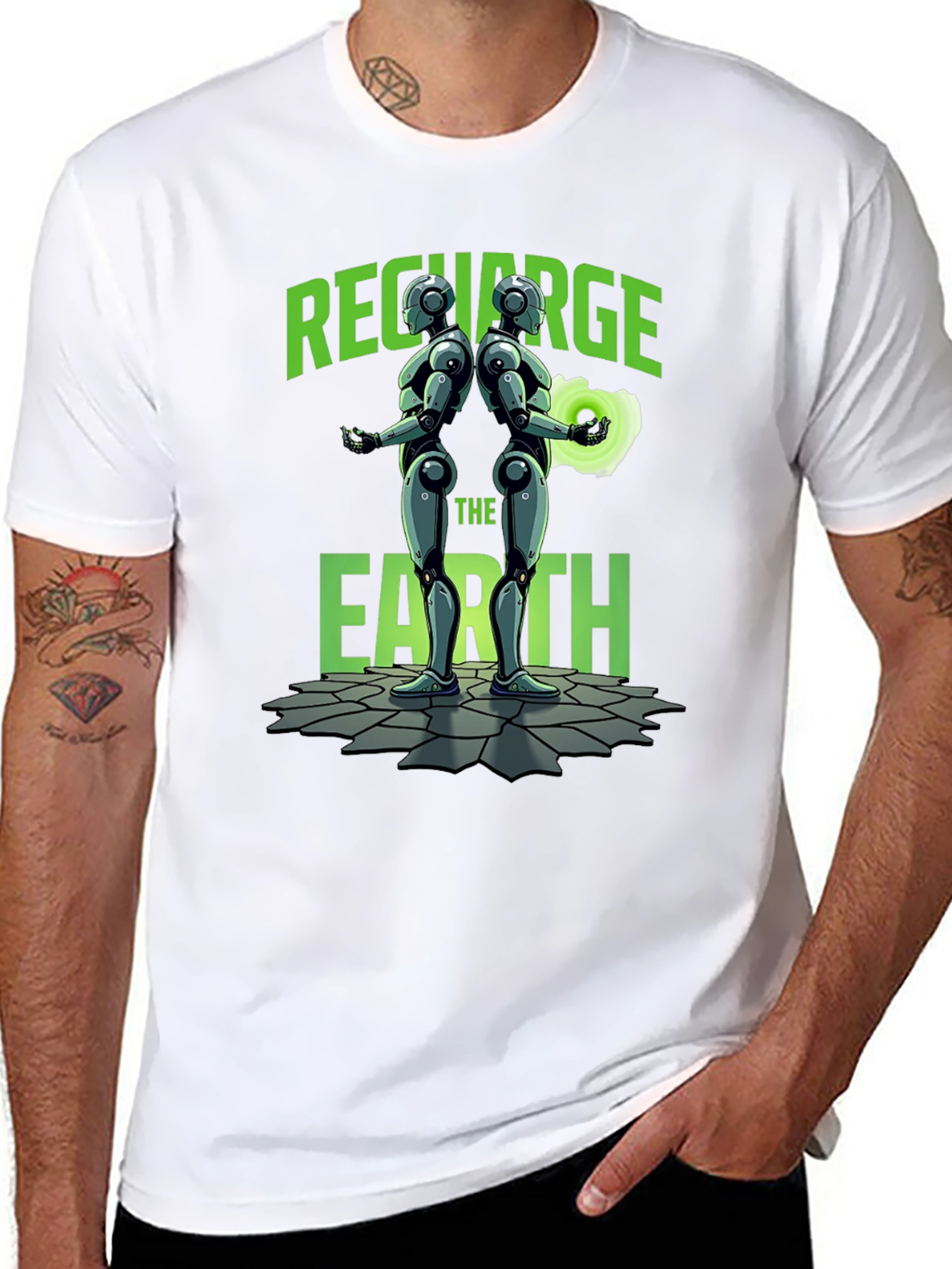 Black Recharge The Earth Graphic T-Shirt - Black view 8