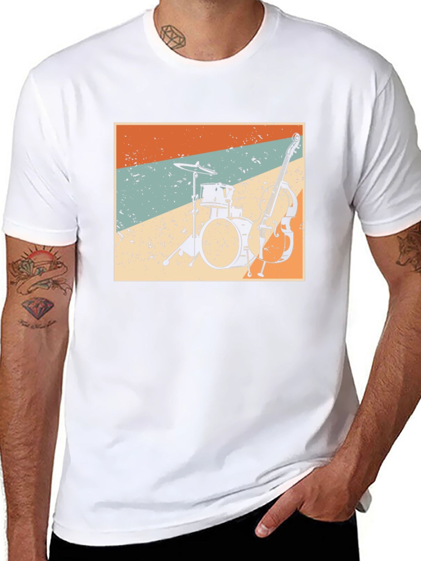Black Vintage Music T-Shirt: Drums and Bass view 8