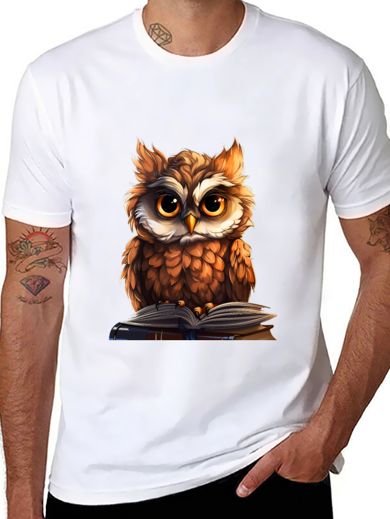 Black Owl Reading Book Graphic Tee view 8