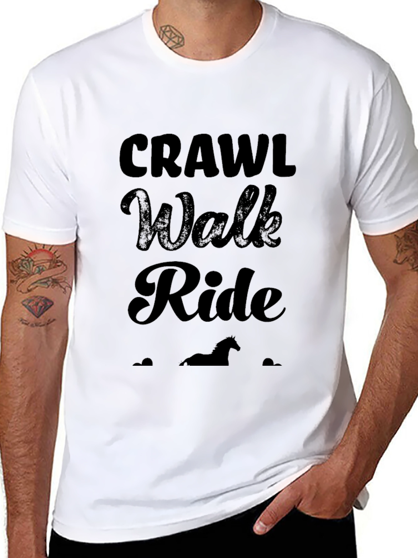 Black Crawl Walk Ride Horse Lover T-Shirt view 8