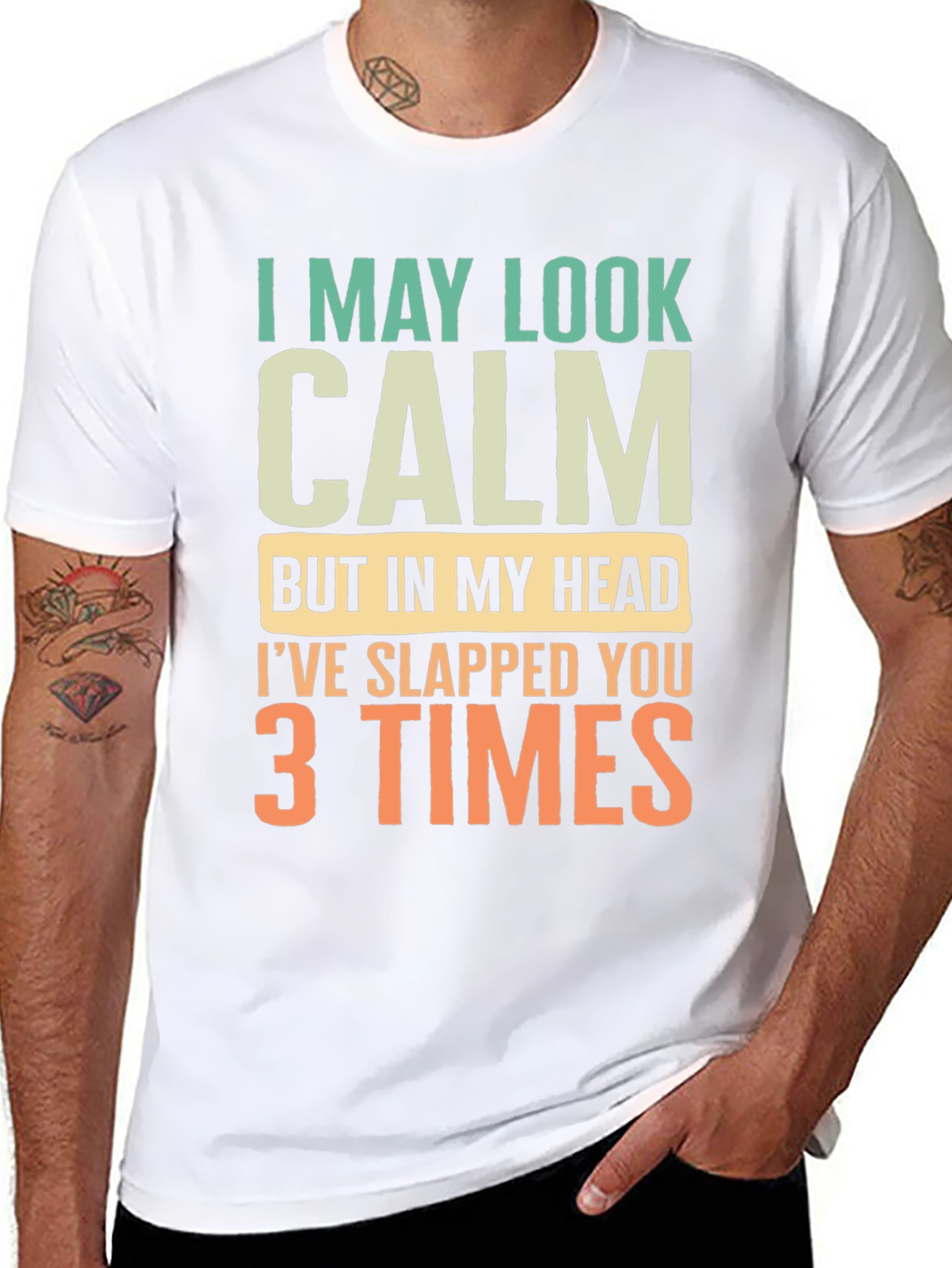 Black Funny Calm Slapped 3 Times Graphic Tee view 8