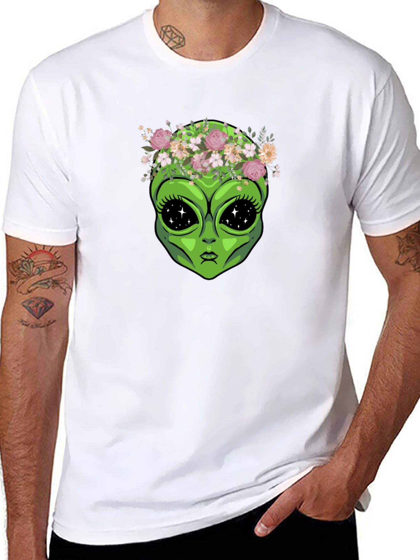 Black Alien Flower Crown Graphic Tee - Black view 8