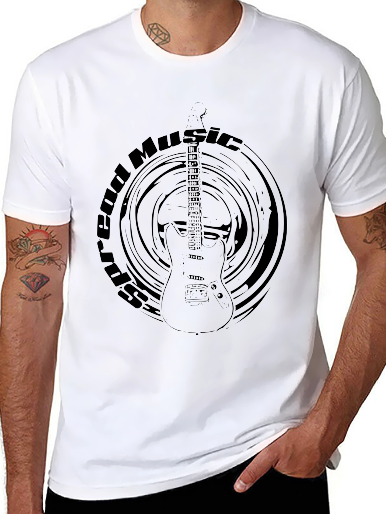 Black Guitar Music Graphic T-Shirt view 8