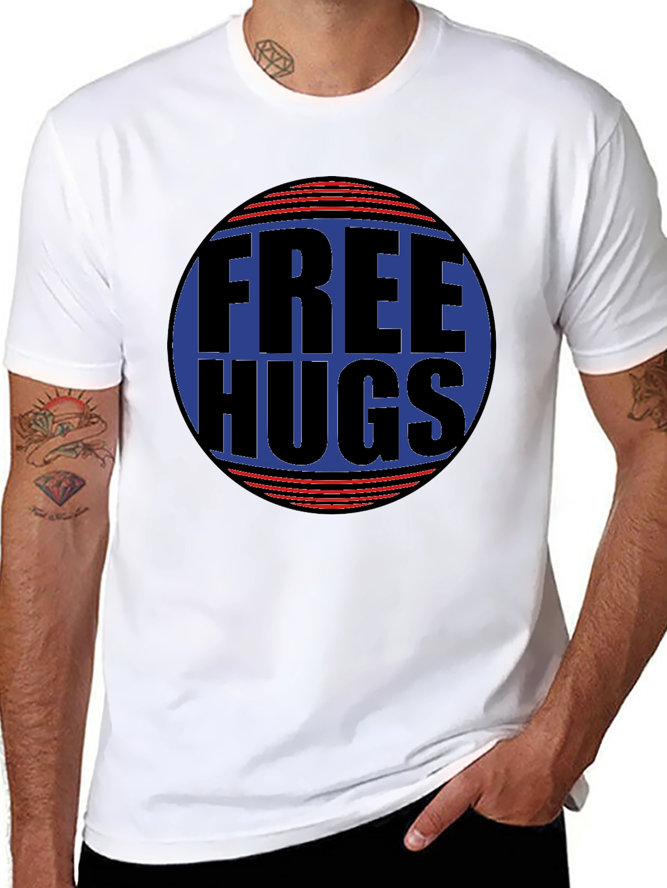 Black Free Hugs Graphic T-Shirt - Black Cotton Blend Casual Tee view 8