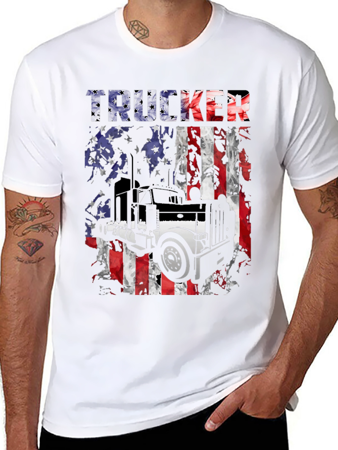Black Trucker American Flag Graphic T-Shirt view 8