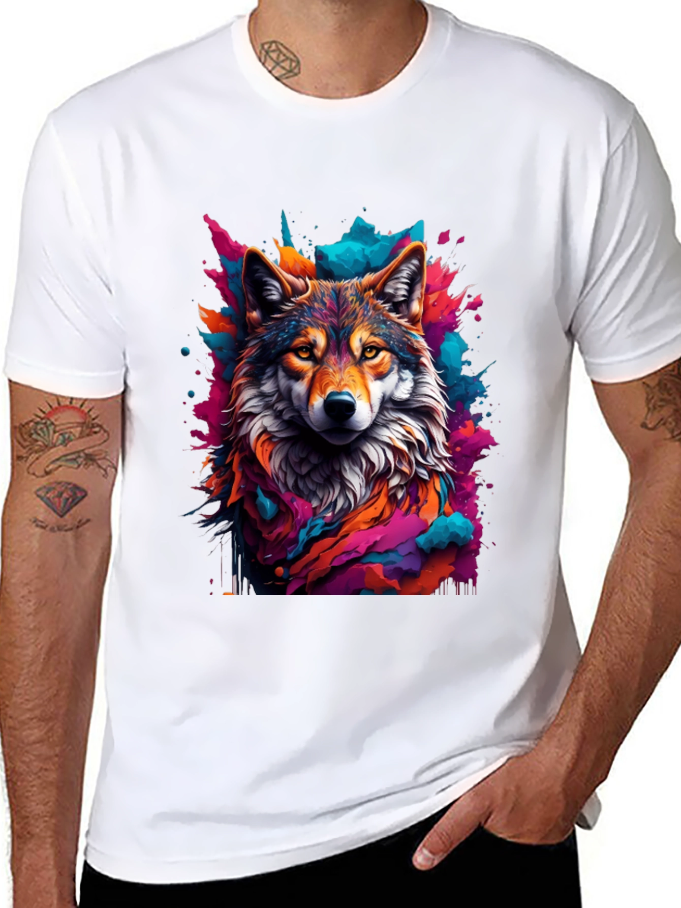 Black Wolf Art Graphic Black Tee - Vibrant Men's T-Shirt view 8