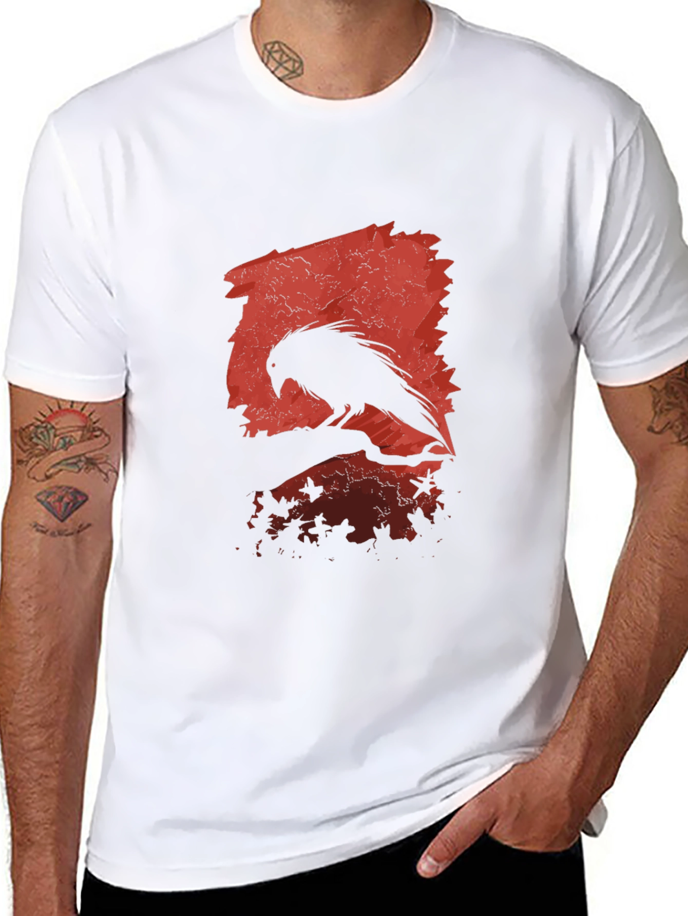 Black Raven Silhouette Graphic Black T-Shirt view 8