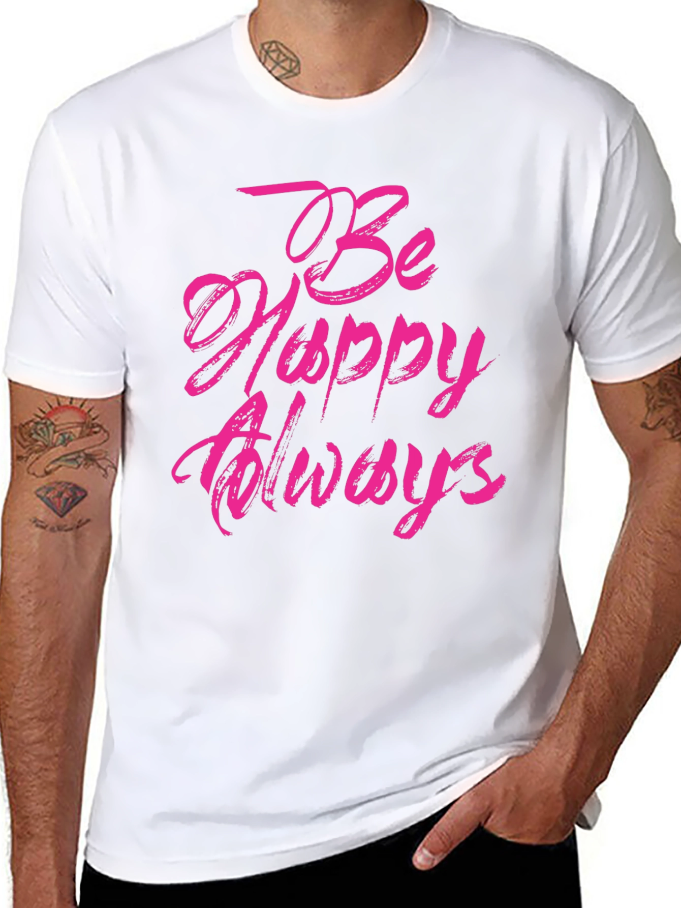 Black Be Happy Always Black Graphic Tee view 8