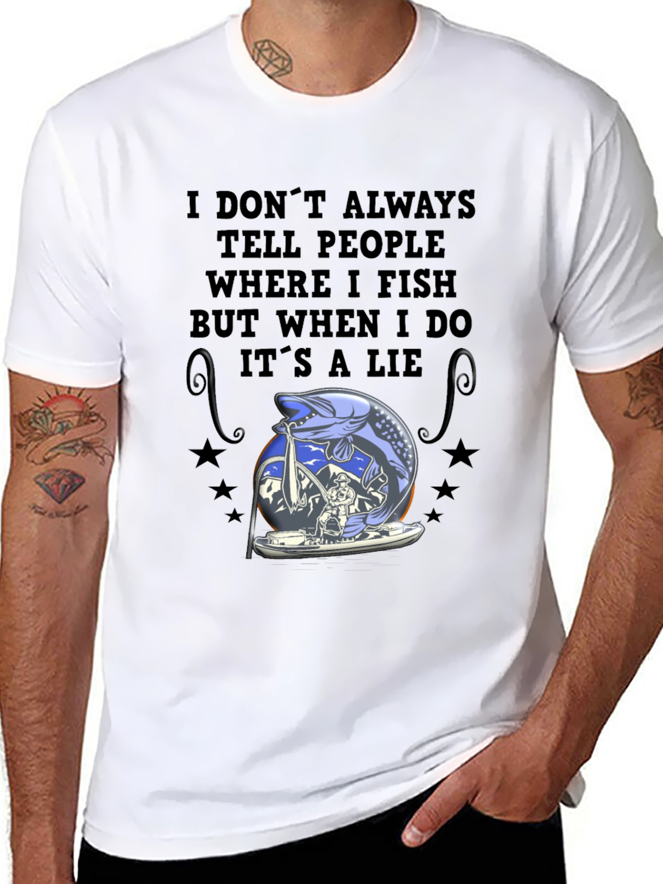 Black Fishing Lie T-Shirt - Angler Humor Tee view 8