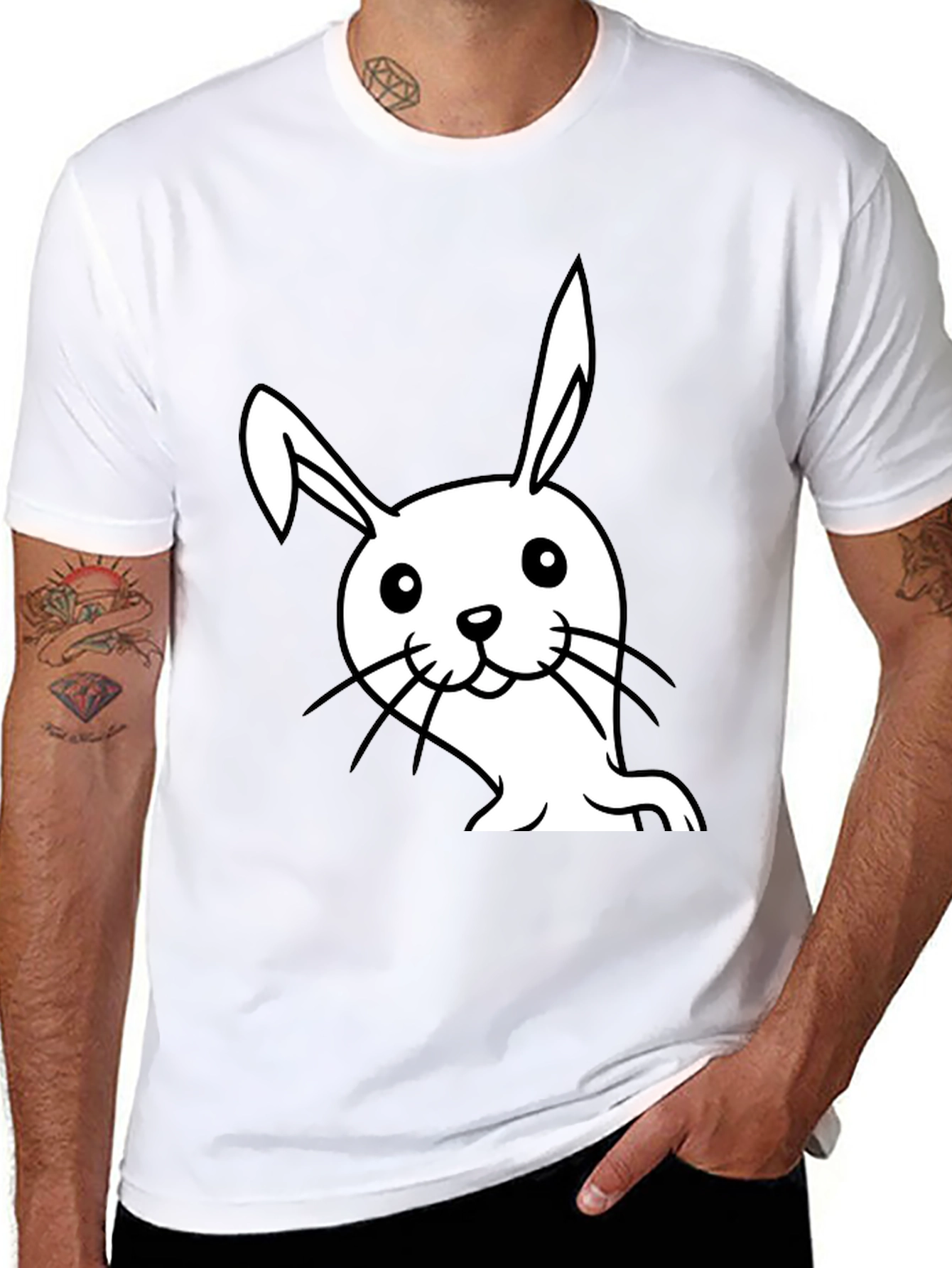 Black Cute Bunny Graphic Black T-Shirt view 8