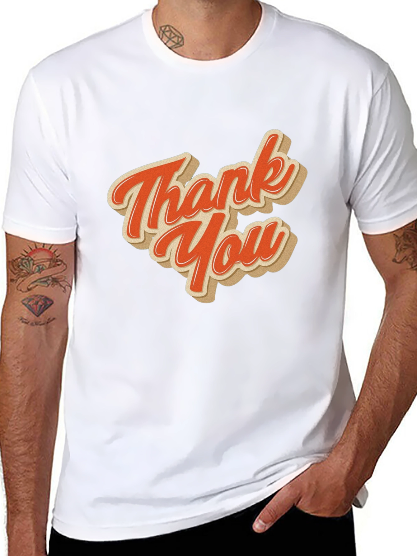 Black Retro Thank You Graphic Tee - Black Cotton Blend view 8