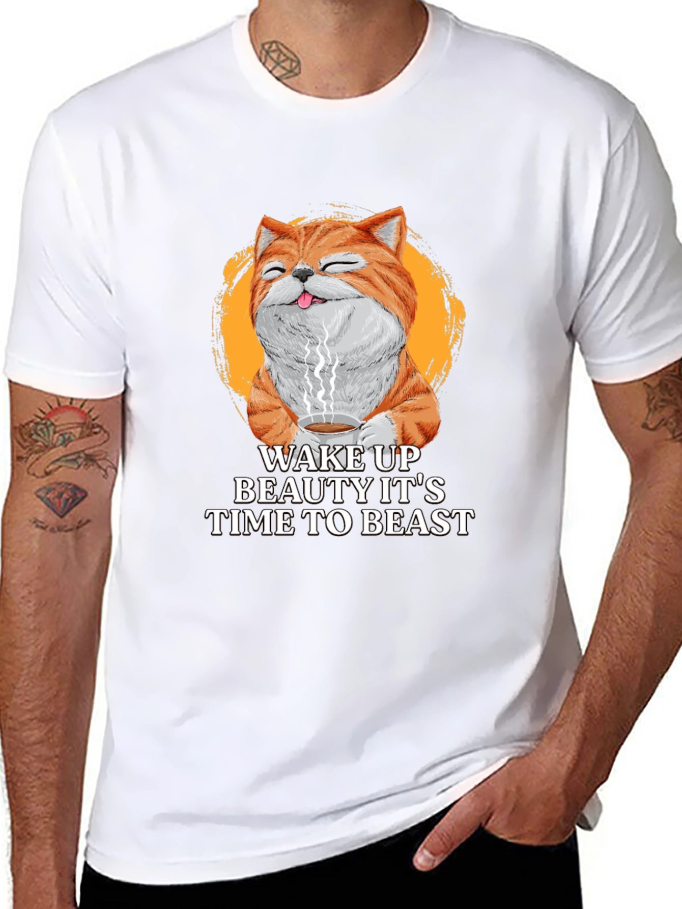 Black Wake Up Beauty It's Time To Beast Cat T-Shirt view 8