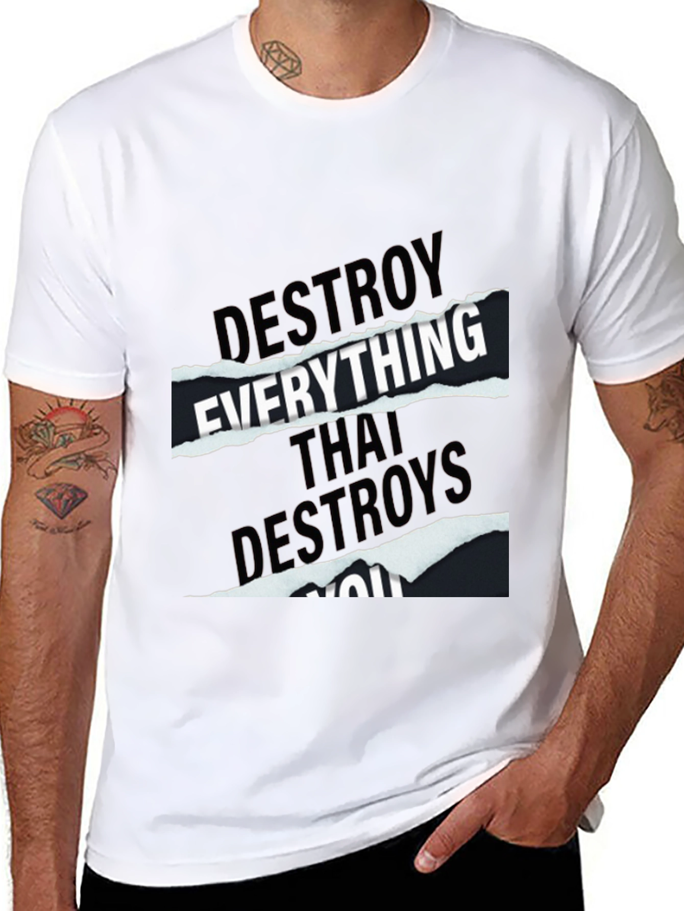 Black Destroy Everything Graphic Tee - Black Cotton T-Shirt view 8
