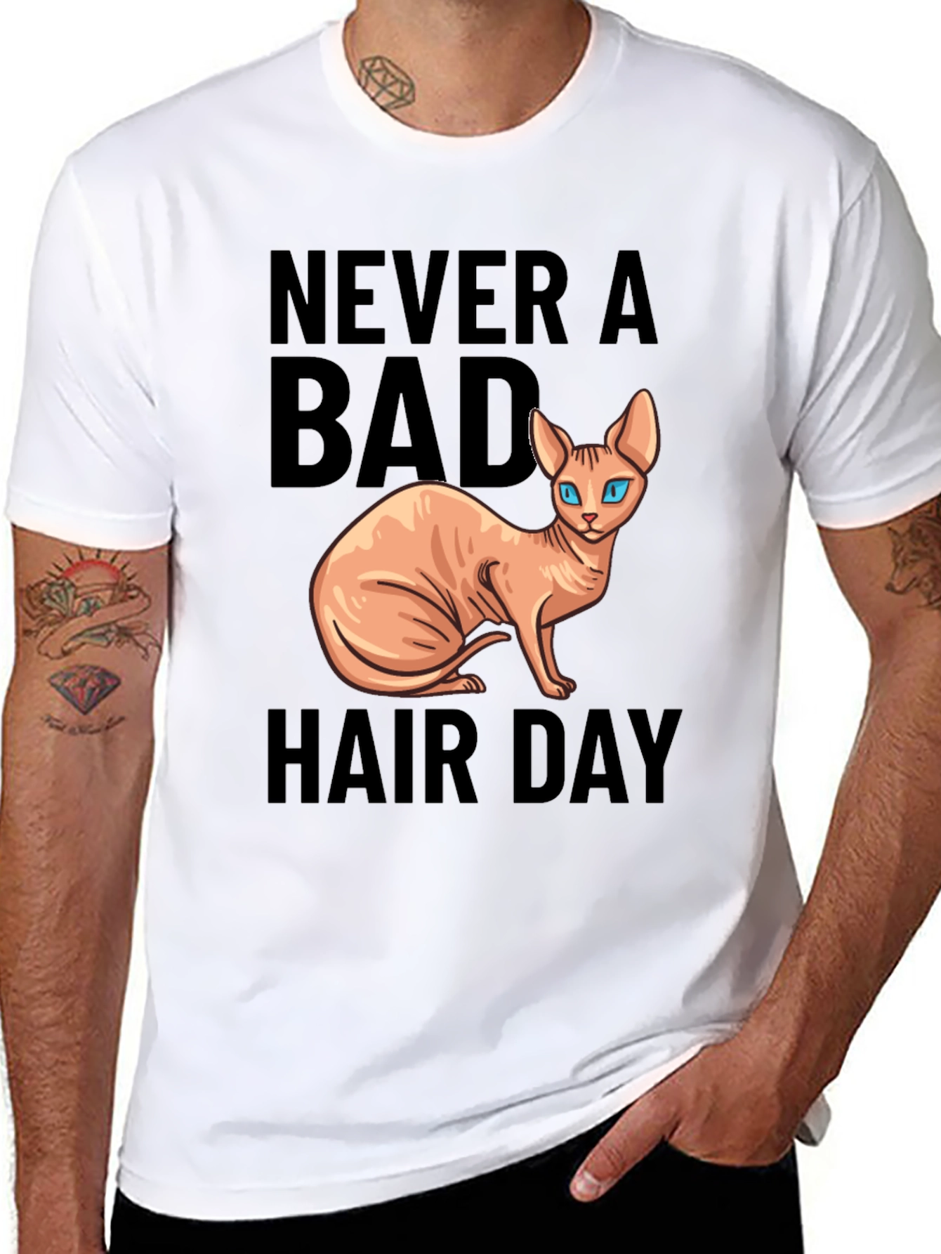 Black Never a Bad Hair Day Cat T-Shirt view 8
