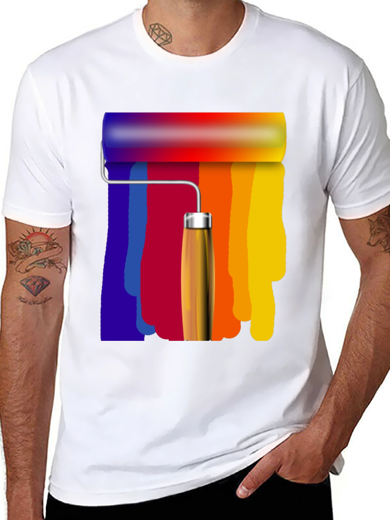 Black Colorful Paint Roller Graphic Tee - Artistic Design view 8