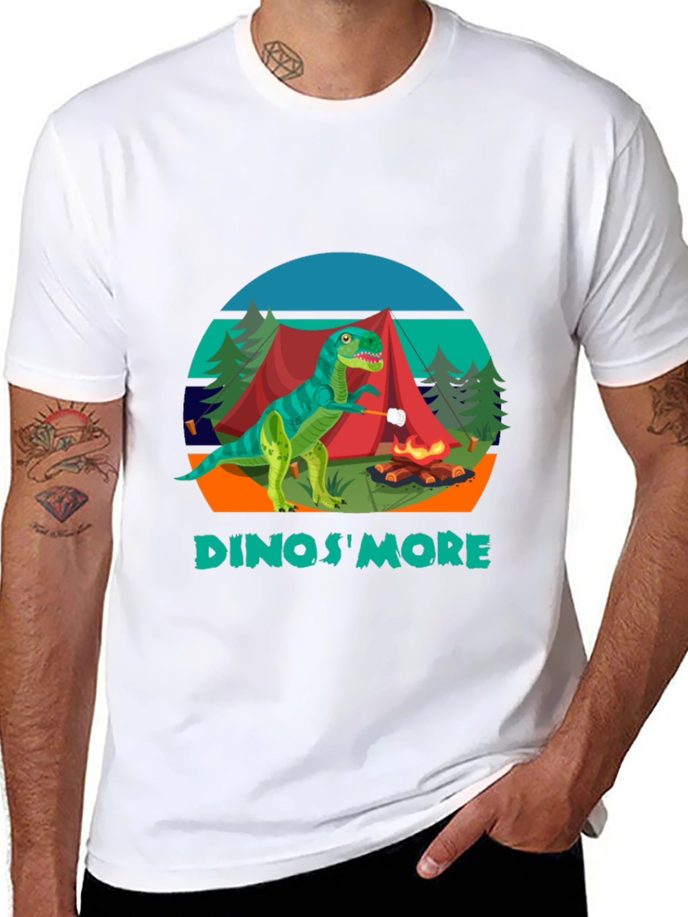Black Dinos'More Black T-Shirt - Camping Dinosaur view 8