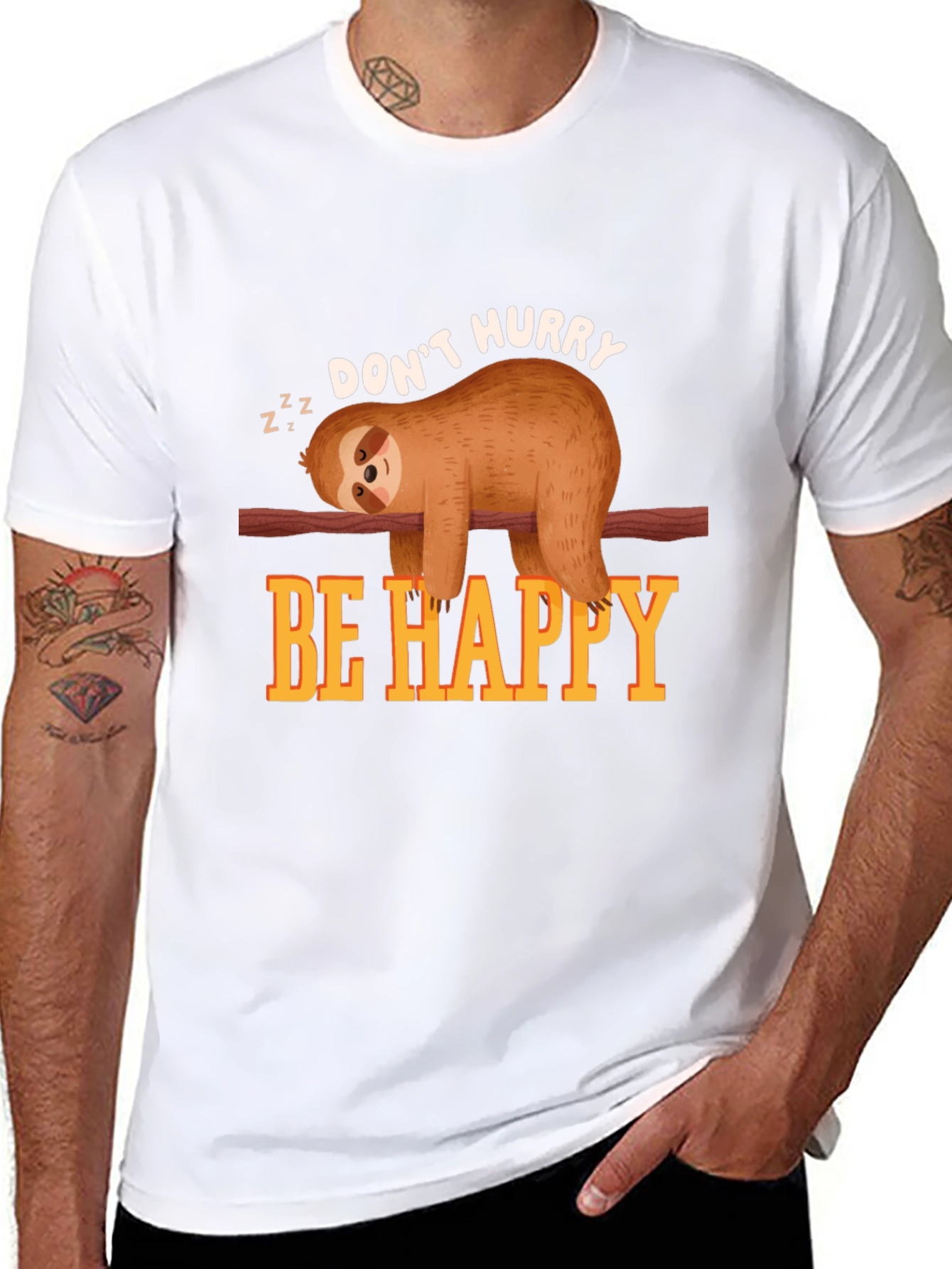 Black Don't Hurry Be Happy Sloth T-Shirt view 8